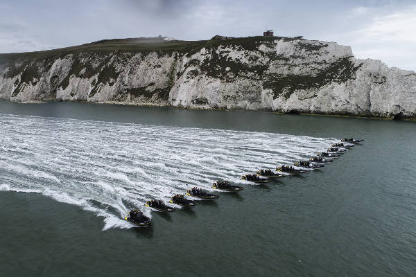 Rib fleet blasting across solent